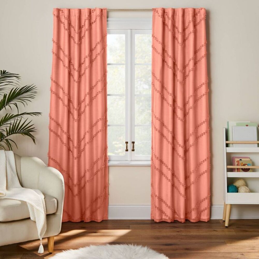 84" Blackout Chevron Clip Dotted Sheer Overlay Kids' Curtain Panel - Pink